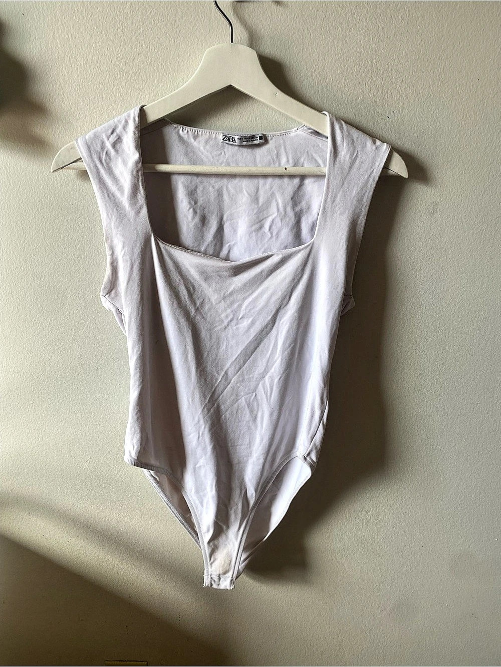 Zara Square Neck Stretch Bodysuit White Size Medium